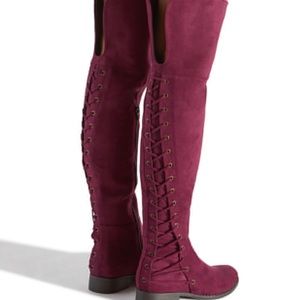 Burgundy over the knee boots